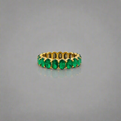 Crown Emerald - Dainty Green Zirconia Stainless Steel Gold Plated Eternity Ring