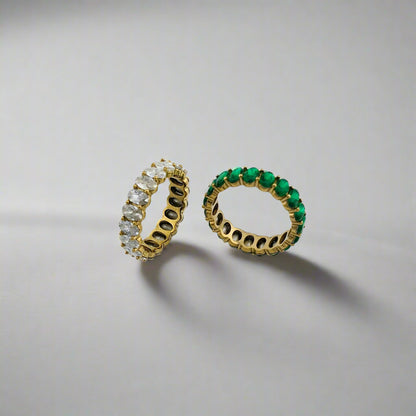 Crown Emerald And Clear - Dainty Green And Clear Zirconia Stainless Steel Gold Plated Eternity Ring