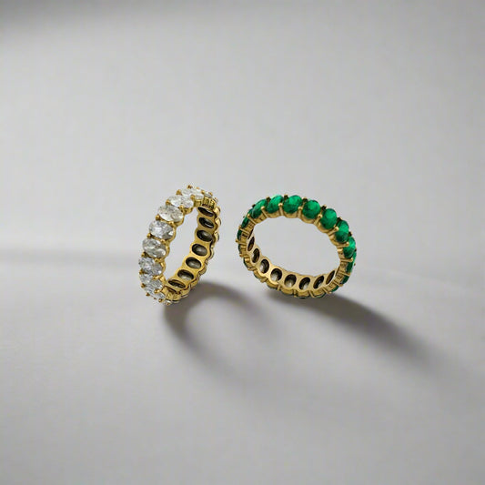 Crown Emerald And Clear - Dainty Green And Clear Zirconia Stainless Steel Gold Plated Eternity Ring
