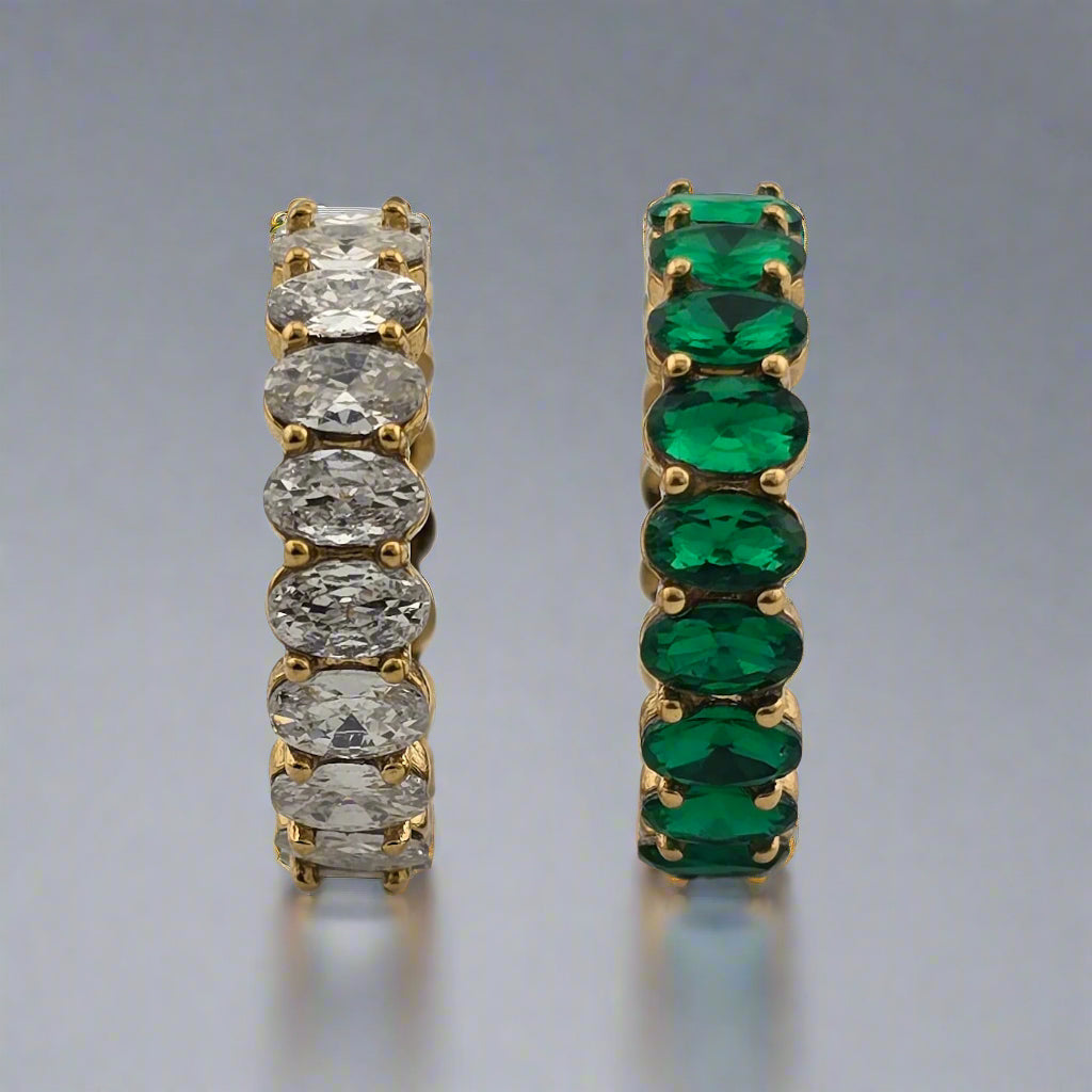 Crown Emerald And Clear - Dainty Green And Clear Zirconia Stainless Steel Gold Plated Eternity Ring