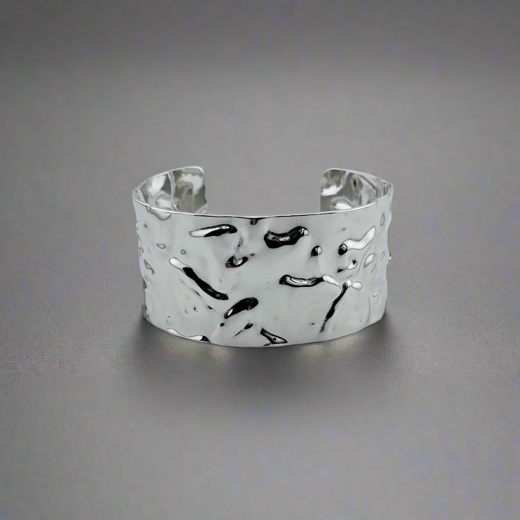 Crumple - Hammered Chunky Band Stainless Steel Cuff Bracelet 