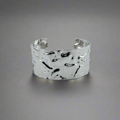 Crumple - Hammered Chunky Band Stainless Steel Cuff Bracelet 