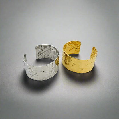 Crumple - Hammered Chunky Band Stainless Steel and gold plated Cuff Bracelet 