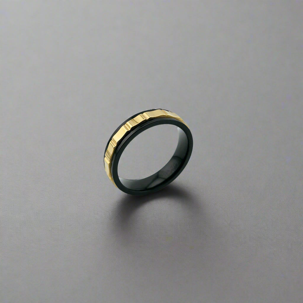 Duke - Two Tone Spinner Stainlees Steel Gold Plated Band Ring  Gold 18k