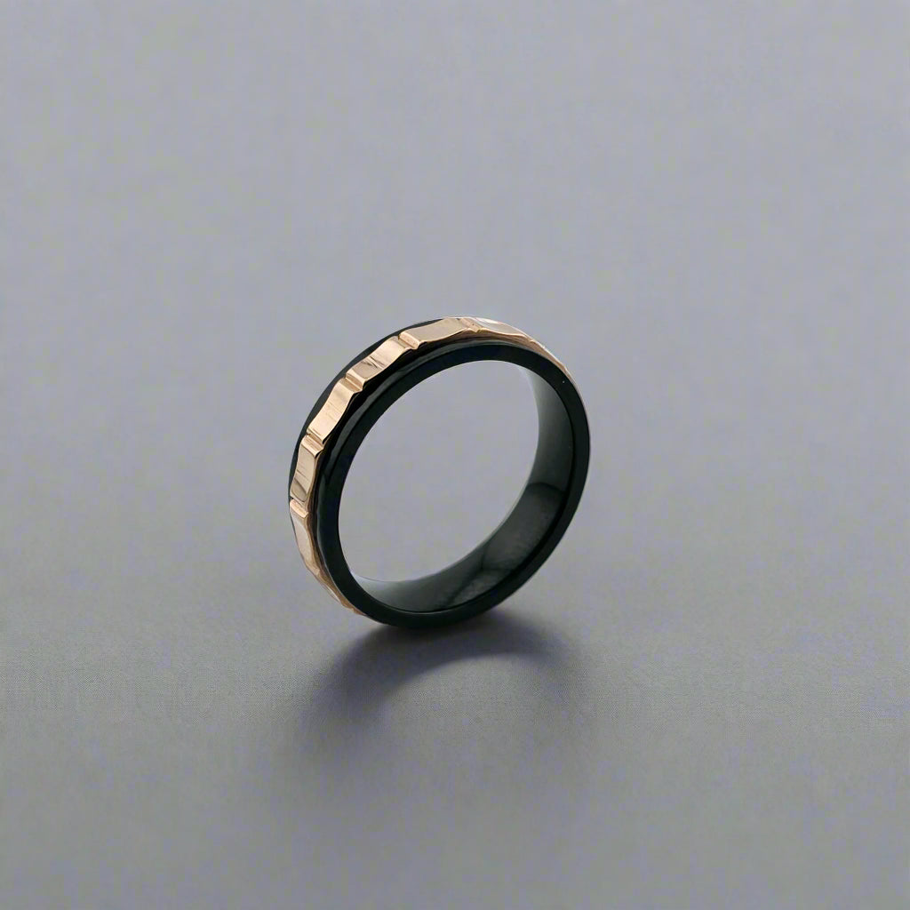 Duke - Two Tone Spinner Stainlees Steel Gold Plated Band Ring  rose