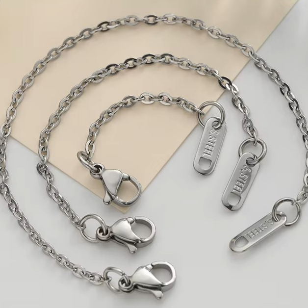 Silver chain necklace with clasp on a light background