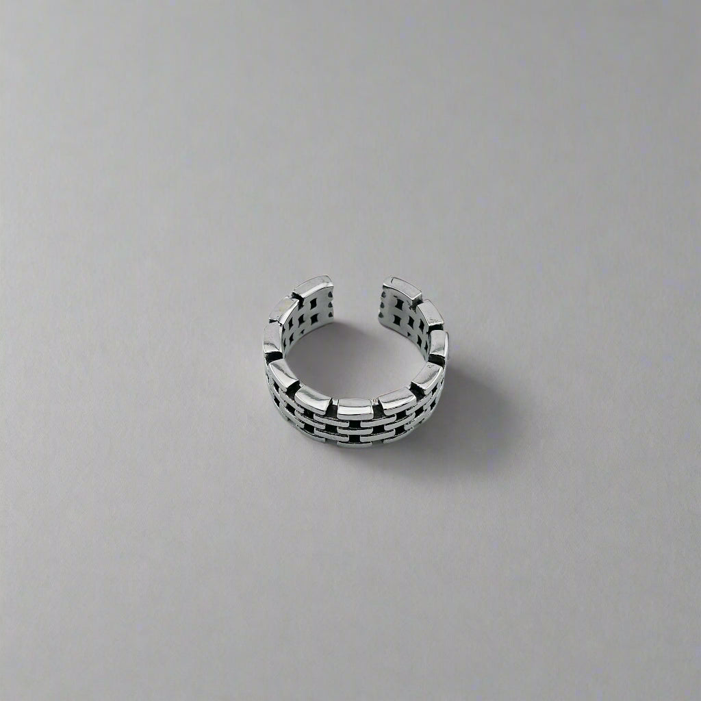 Hadrian - Brick Band Stainless Steel Cuff Ring