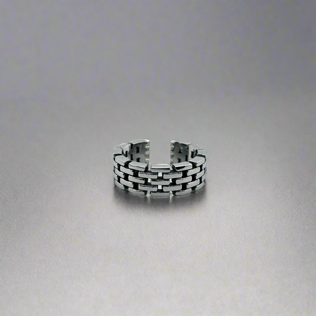 Hadrian - Brick Band Stainless Steel Cuff Ring