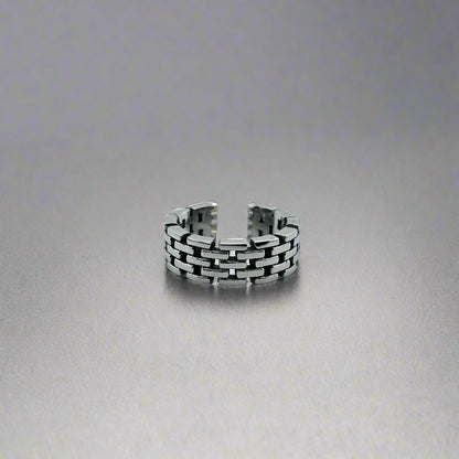 Hadrian - Brick Band Stainless Steel Cuff Ring