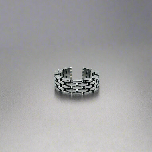 Hadrian - Brick Band Stainless Steel Cuff Ring