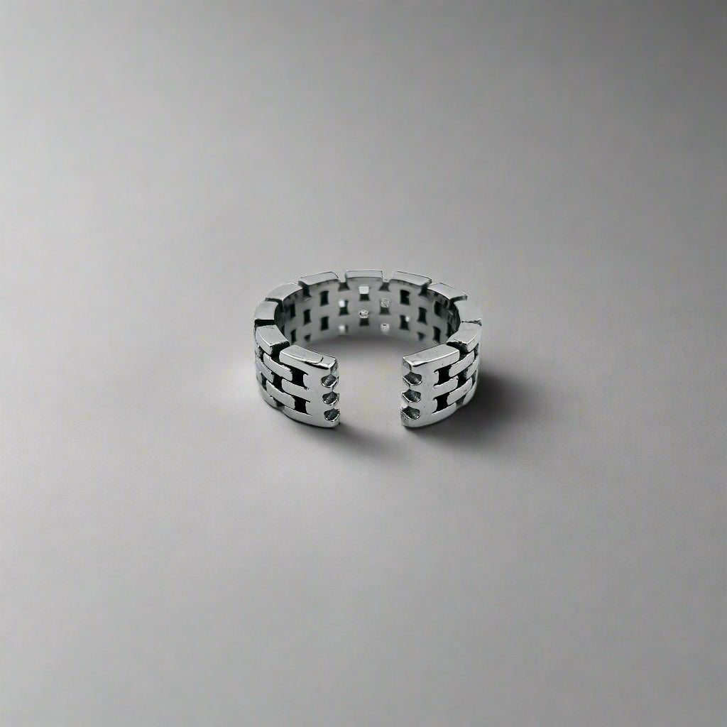 Hadrian - Brick Band Stainless Steel Cuff Ring