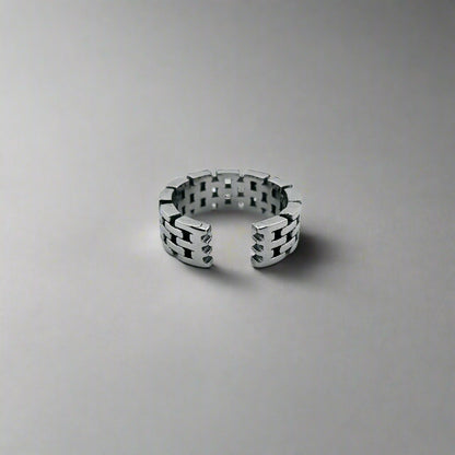 Hadrian - Brick Band Stainless Steel Cuff Ring