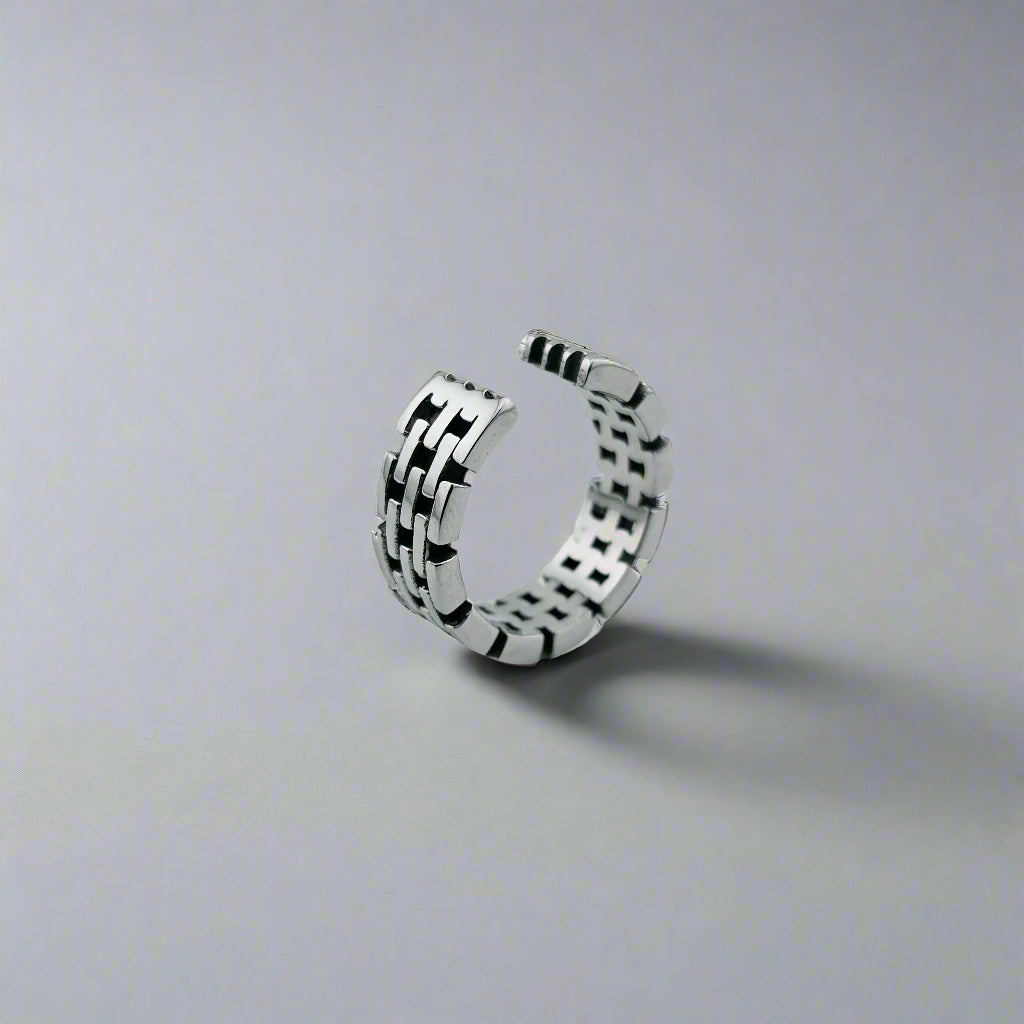 Hadrian - Brick Band Stainless Steel Cuff Ring