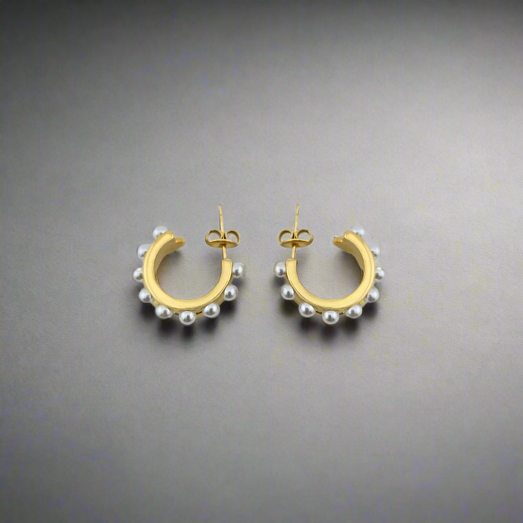 Hearty Pearls - Double Layer Gold-Plated Stainless Steel Stud Earrings