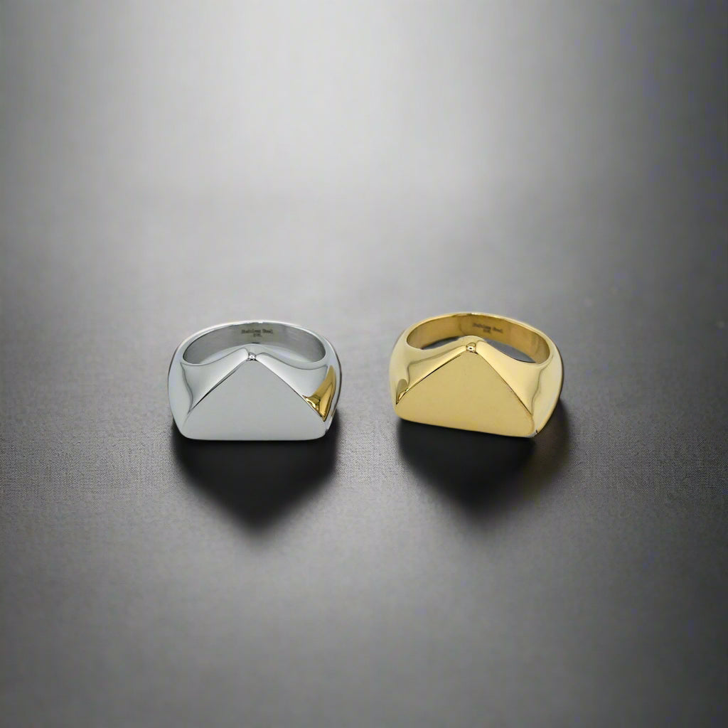 Journey_-_Triangle_Minimalist_Gold_Plated_Stainless_Steel_Signet_Ring two Rings