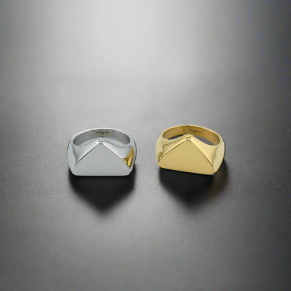 Journey_-_Triangle_Minimalist_Gold_Plated_Stainless_Steel_Signet_Ring two Rings
