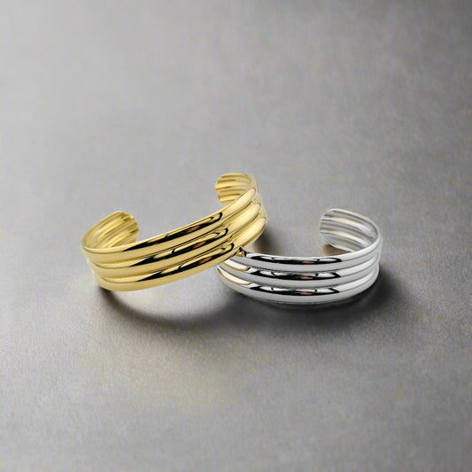 Olympia - Three Stack Rounded Gold Plated Stainless Steel Cuff Bracelet