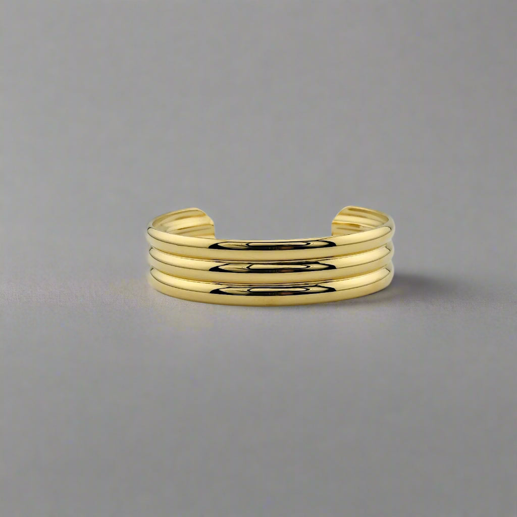 Olympia - Three Stack Rounded Gold Plated Stainless Steel Cuff Bracelet