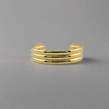 Olympia - Three Stack Rounded Gold Plated Stainless Steel Cuff Bracelet