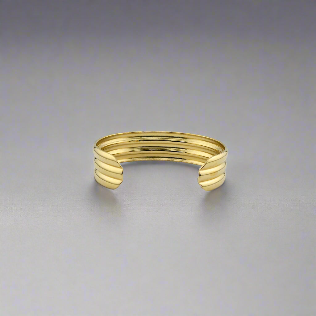 Olympia - Three Stack Rounded Gold Plated Stainless Steel Cuff Bracelet
