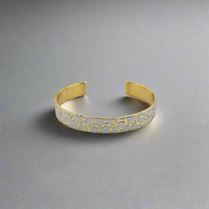 Pebble - Two Tone Pattern Gold Pleated Stainless Steel Cuff Bracelet