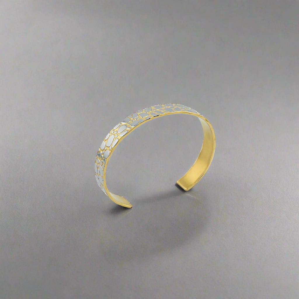 Pebble - Two Tone Pattern Gold Pleated Stainless Steel Cuff Bracelet
