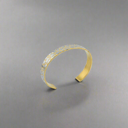 Pebble - Two Tone Pattern Gold Pleated Stainless Steel Cuff Bracelet
