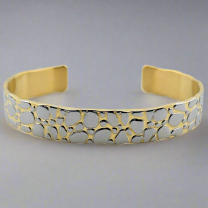 Pebble - Two Tone Pattern Gold Pleated Stainless Steel Cuff Bracelet