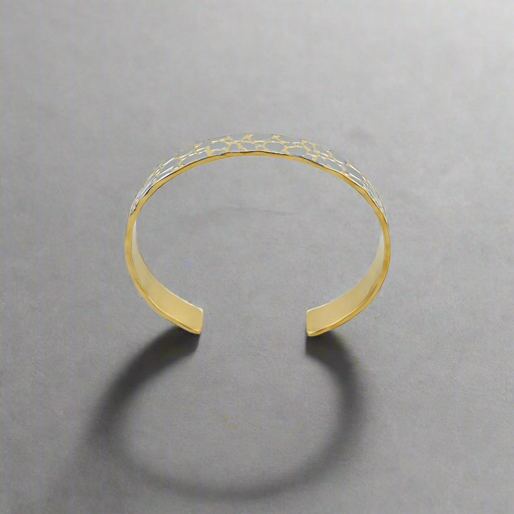 Pebble - Two Tone Pattern Gold Pleated Stainless Steel Cuff Bracelet