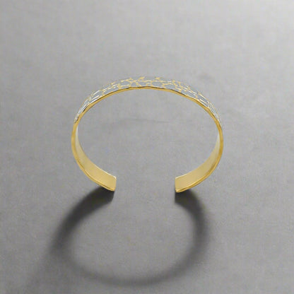 Pebble - Two Tone Pattern Gold Pleated Stainless Steel Cuff Bracelet