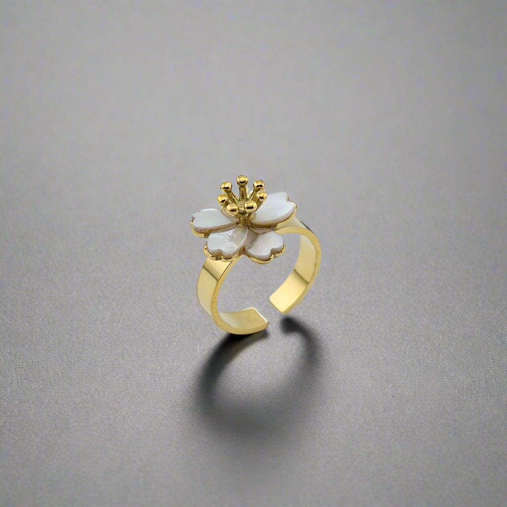 Sakura - Mother Pearl Stainless Steel Gold Plated Ring