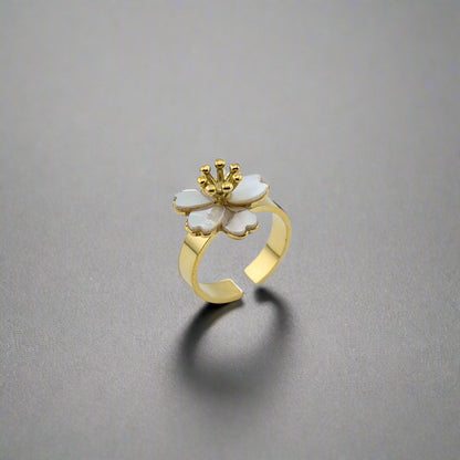Sakura - Mother Pearl Stainless Steel Gold Plated Ring