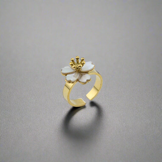 Sakura - Mother Pearl Stainless Steel Gold Plated Ring