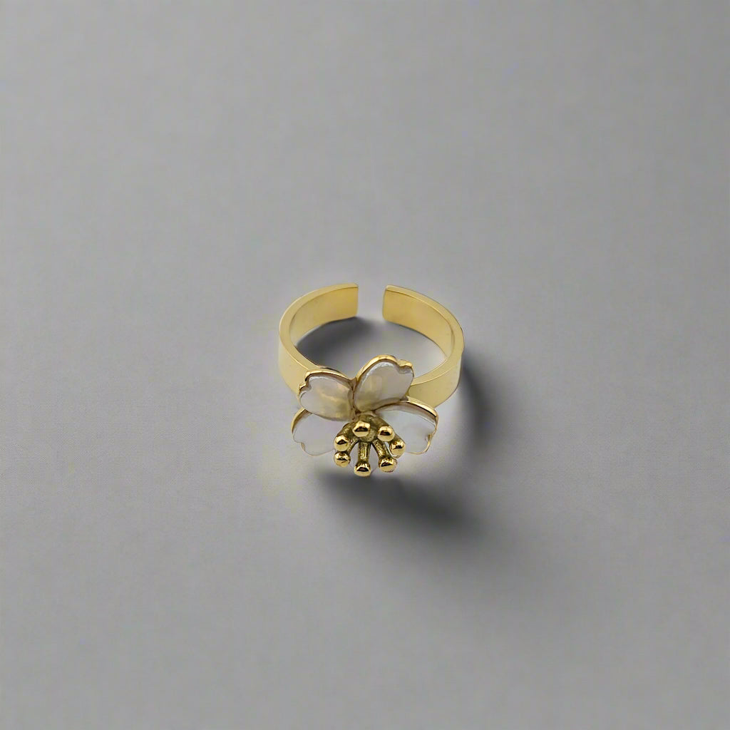 Sakura - Mother Pearl Stainless Steel Gold Plated Ring