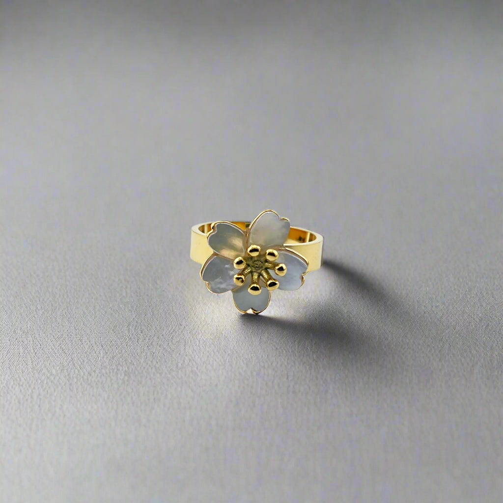 Sakura - Mother Pearl Stainless Steel Gold Plated Ring