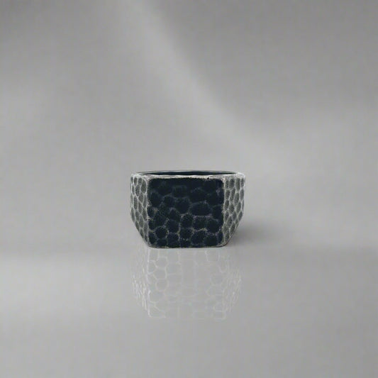 Samson - Hammered Damascus Vintage Stainless Steel Signed Ring
