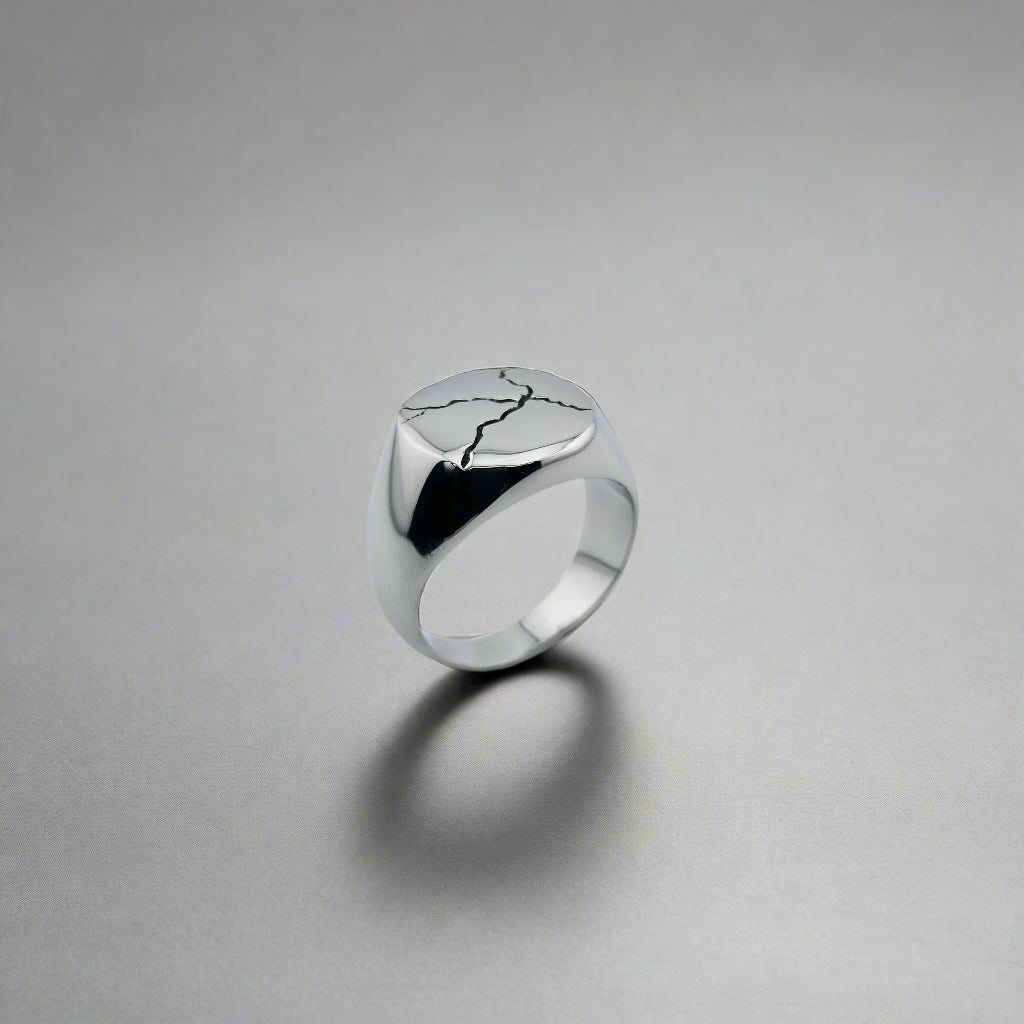 Urushitsugi - Broke Stainless Steel Round Signed Ring