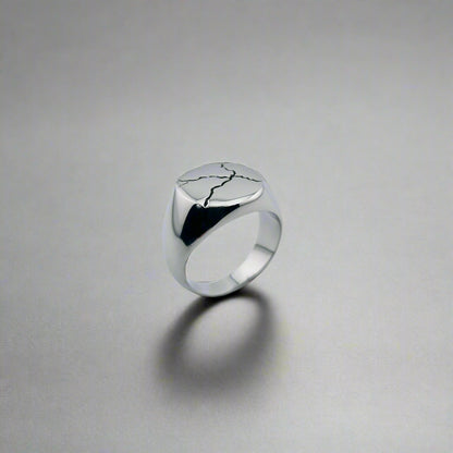 Urushitsugi - Broke Stainless Steel Round Signed Ring