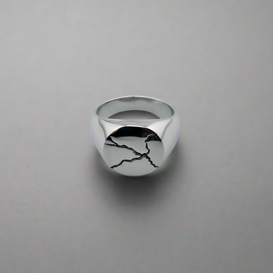 Urushitsugi - Broke Stainless Steel Round Signed Ring