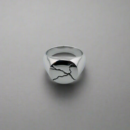 Urushitsugi - Broke Stainless Steel Round Signed Ring
