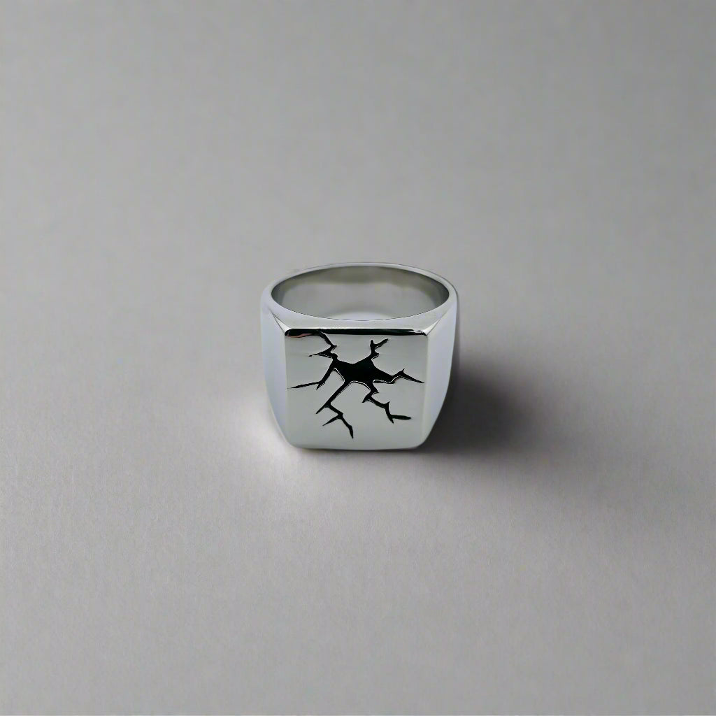 Urushitsugi - Broke Stainless Steel Square Signed Ring 