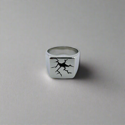 Urushitsugi - Broke Stainless Steel Square Signed Ring 