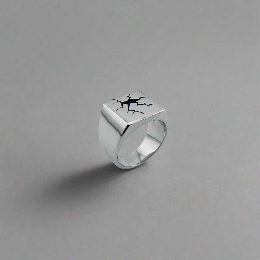 Urushitsugi - Broke Stainless Steel Square Signed Ring 2