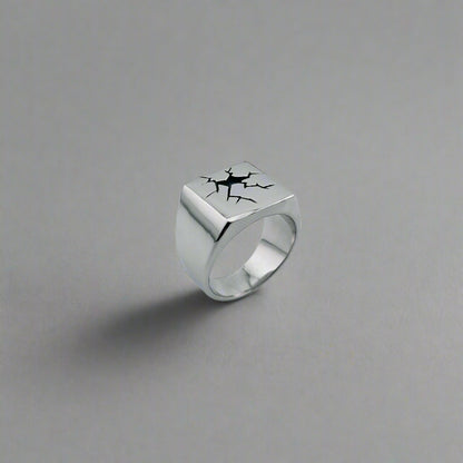 Urushitsugi - Broke Stainless Steel Square Signed Ring 2