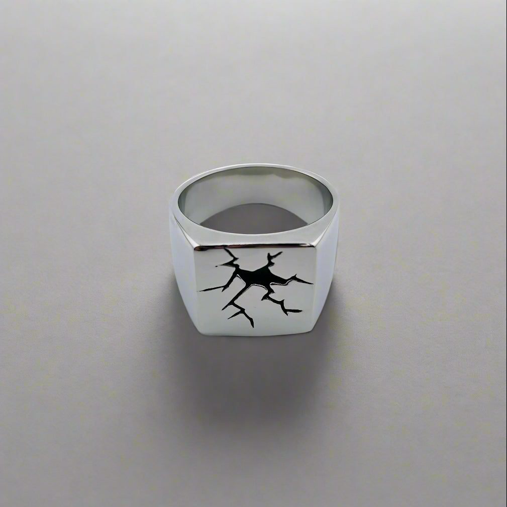 Urushitsugi - Broke Stainless Steel Square Signed Ring