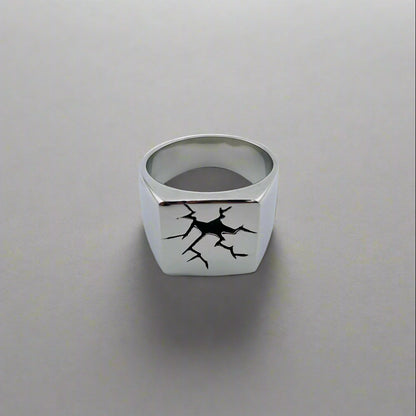 Urushitsugi - Broke Stainless Steel Square Signed Ring
