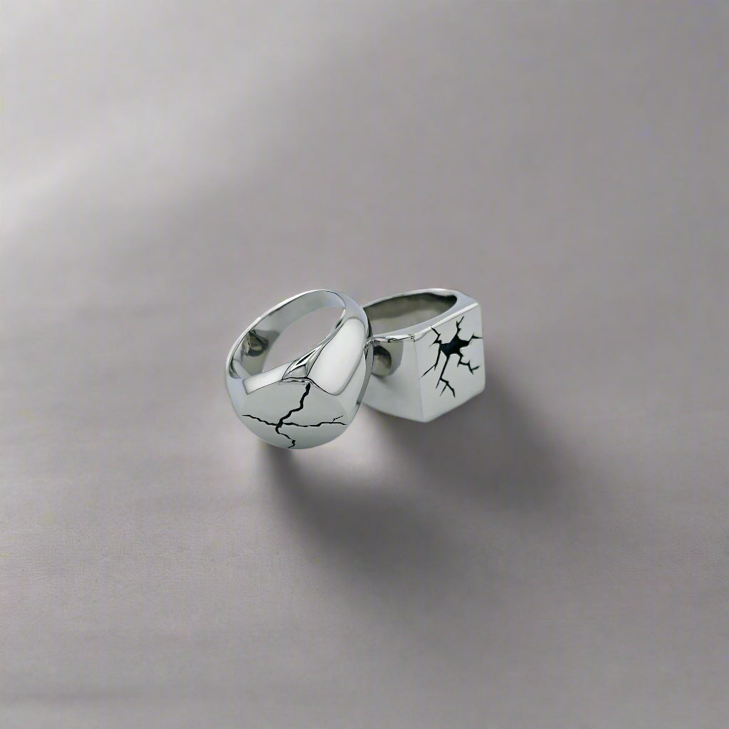 Urushitsugi_-_Broke_Stainless_Steel_Square_Signed_Ring two rings