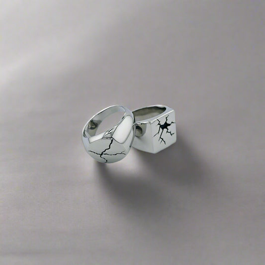Urushitsugi_-_Broke_Stainless_Steel_Square_Signed_Ring two rings