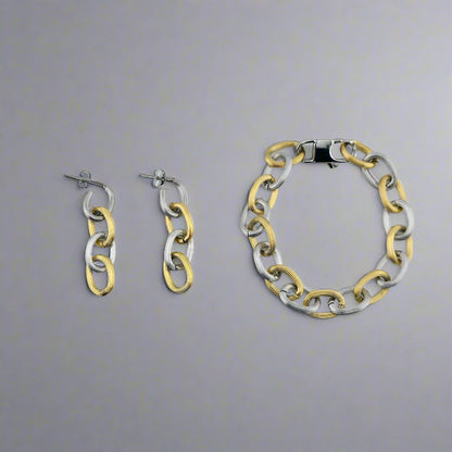 Verona - Vintage Two Tone Chain Gold Plated Bracelet and Earrings