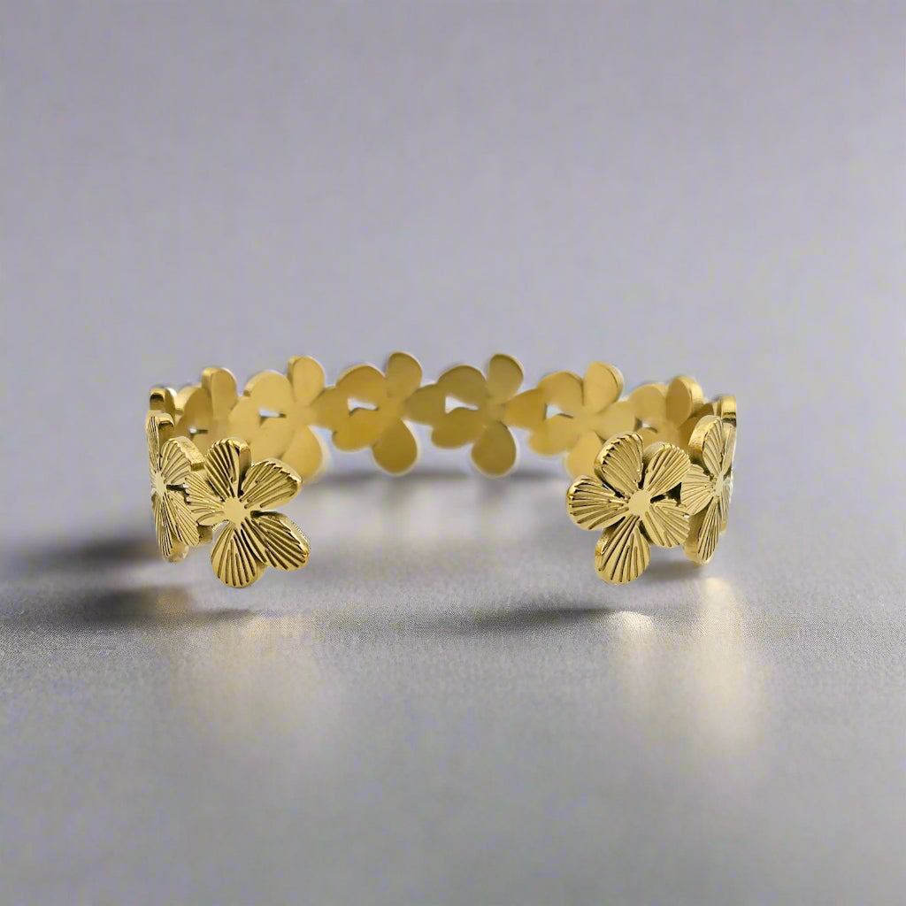 Wildflower- Flower Gold Plated Stainless Steel Cuff Bracelet